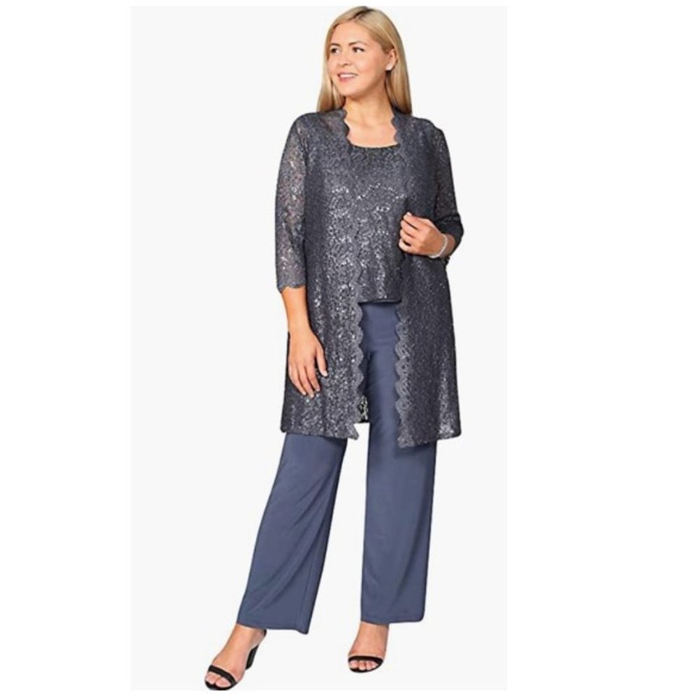 R&M Richards Pant Suit, 3 Pieces Dress Set, Sleeveless with Matching Lac…
